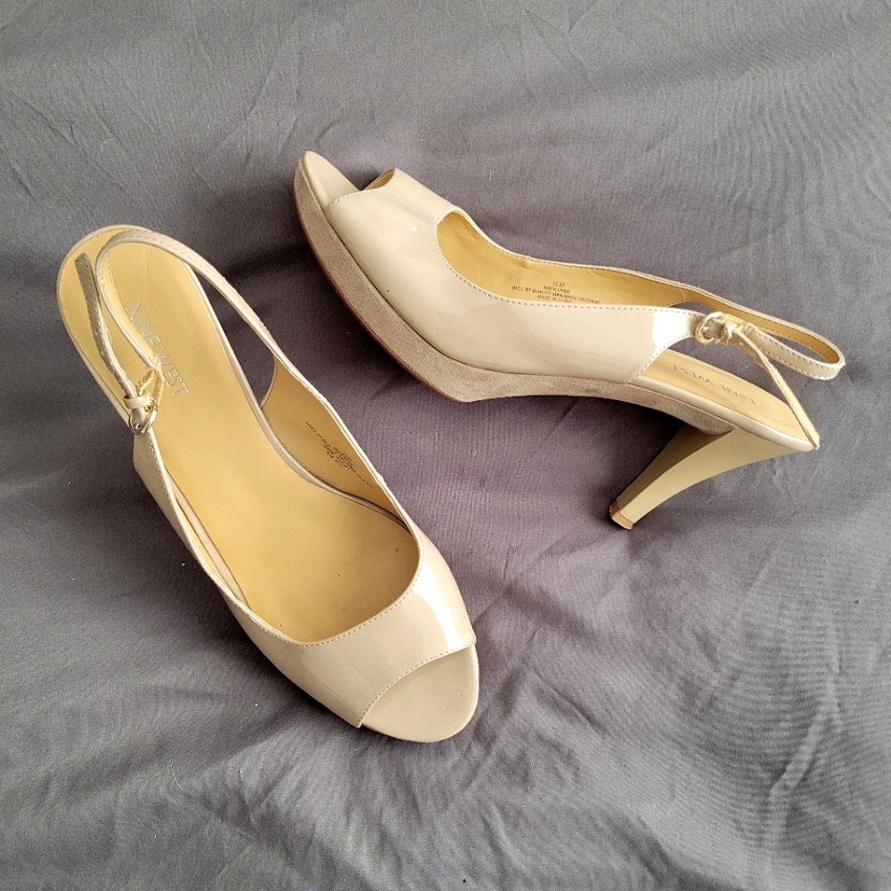 Nine West Nude Slingback Peeptoe Pumps